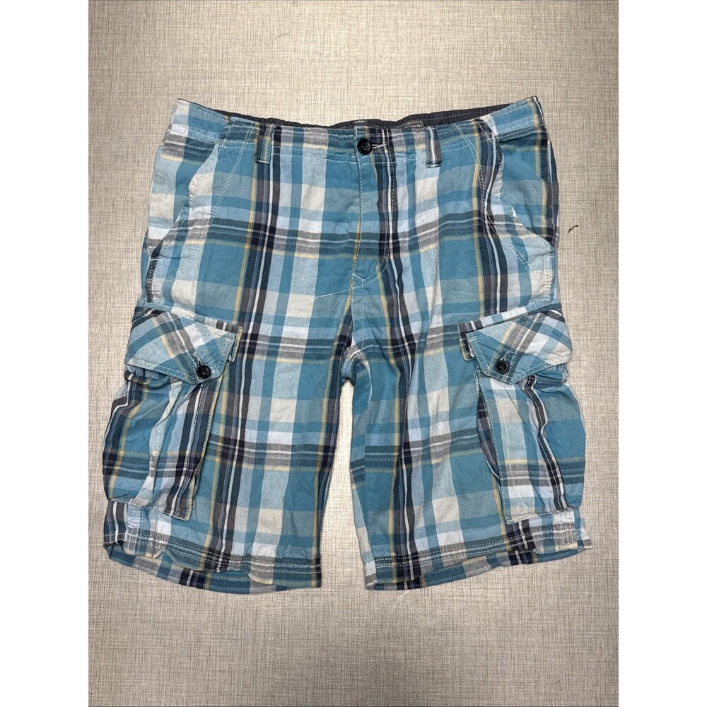 Union U 1633 Plaid Blue‎ Plaid Cargo Shorts Drawstring Men’s Size 38